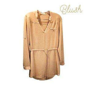 BLUSH Women's V- Neck‎ Long sleeve Tie Waist Hi Lo Hem Dress